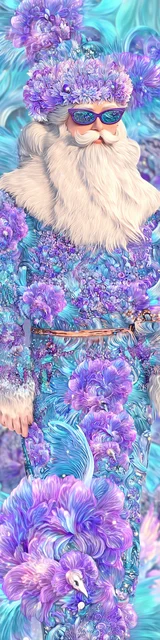 Free printable Christmas bookmarks of a purple and blue Santa